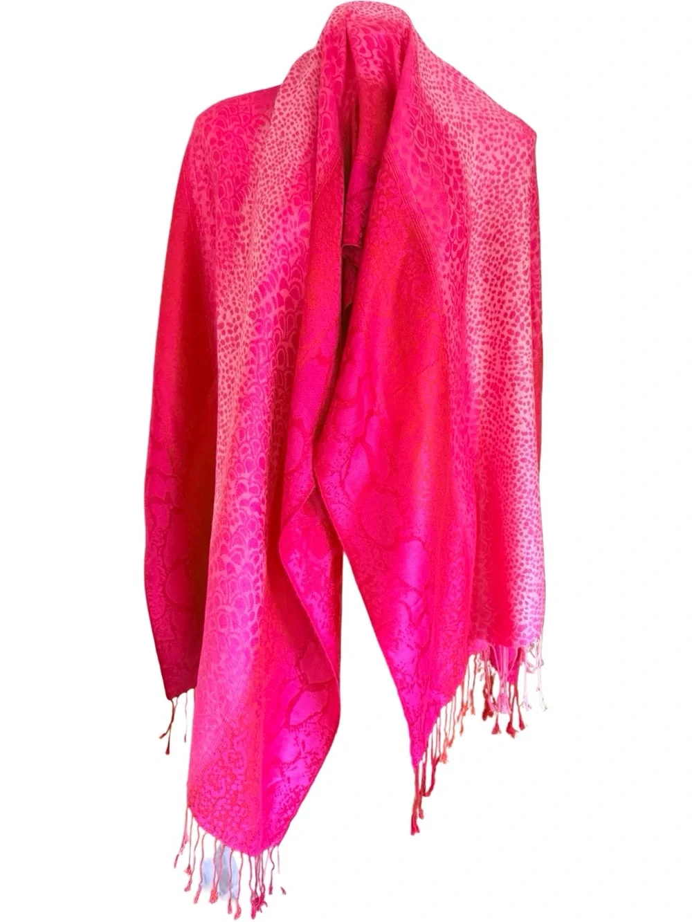 Pashmina Cashmere Silk Wrap Shawl Hot Pink Jacquard Fringe Italy Firenze